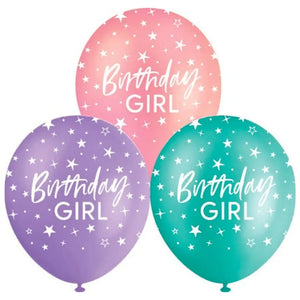 Pastel Birthday Girl printed latex balloons in a ten pack