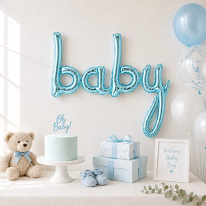 Pastel Blue 'baby' Script Baby Shower Foil Balloon