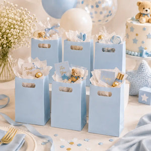 Pastel blue party bags for baby showers and birthdays