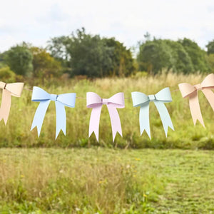 Ditsy Floral Tea Party 3D Card Bow Garland 2.5m in pastel pink, green, blue, and peach paper bows