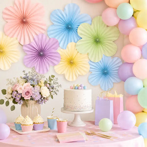 Pastel daisy paper fan decorations