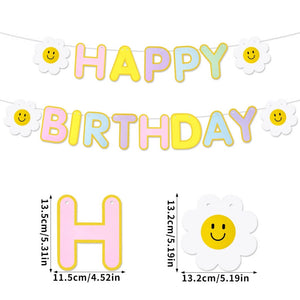 Colourful rainbow birthday garland with daisy flower details