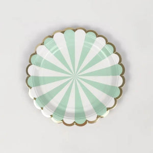 Mint Green & White Scalloped Paper Plates with Gold Trim 10pk 7inch small