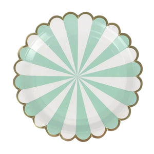 Mint Green & White Scalloped Paper Plates with Gold Trim 10pk 9inch large