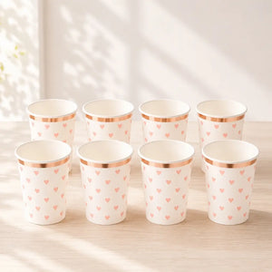 Pastel peach heart paper cups with gold foil rim
