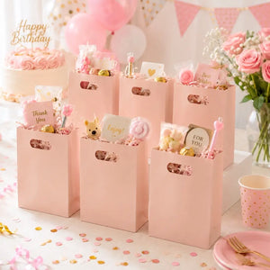 Pastel pink party bags for birthdays and baby showers