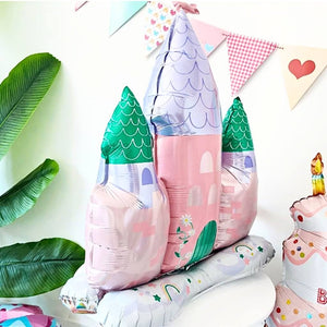Pastel pink and purple castle shaped foil balloon 34 inch for princess parties