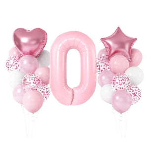 Pastel Pink Birthday Balloon Bundle with heart star 23pk number 0