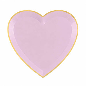 Pastel purple heart paper plates with gold rim 8 pack