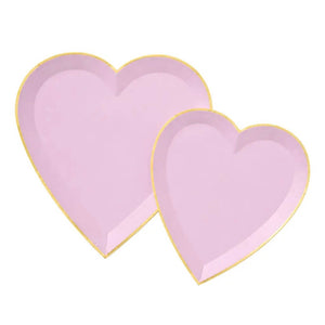 Lavender heart shaped disposable party plates with gold trim