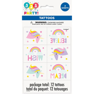 Pastel Unicorn Temporary Tattoos 12pk girls birthday party favours supplies