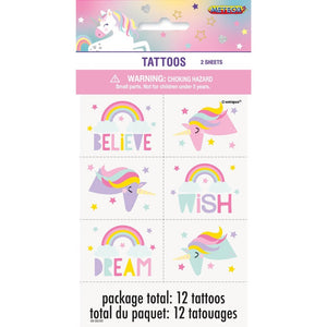 Pastel Unicorn Temporary Tattoos 12pk girls birthday party favours supplies