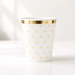 Pastel yellow heart paper cups with gold foil rim