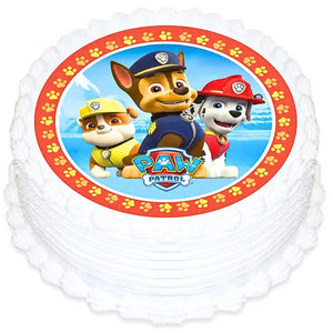 Paw Patrol round edible icing cake topper with characters 16cm