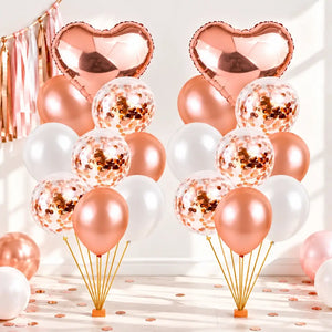 Pearl White Rose Gold Confetti Heart Balloon Bouquet 18pk