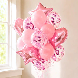 Pink Star Heart Balloon Bouquet 14pk