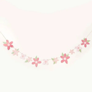Delicate pink and green paper flower bunting for Little Princess party décor