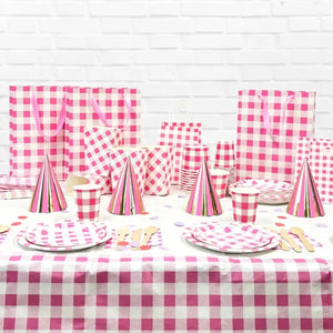 Pink Gingham Paper Plates 17cm 20pk