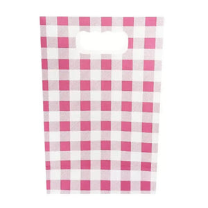 Pack of 6 Pink Gingham Paper Gift Bags.