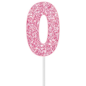Pink glitter number 0 birthday numeral cake topper
