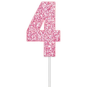 Pink glitter number 4 birthday numeral cake topper