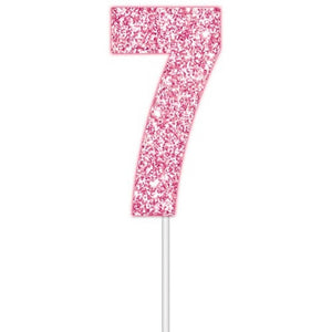 Pink glitter number 7 birthday numeral cake topper