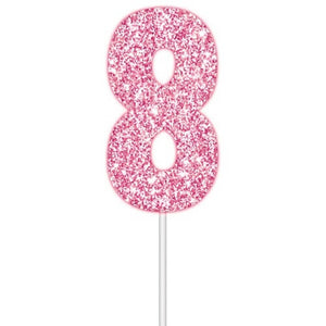 Pink glitter number 8 birthday numeral cake topper