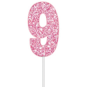 Pink glitter number 9 birthday numeral cake topper