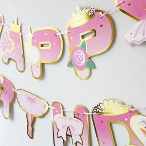 Pink Foil Happy Birthday Ballerina Princess Paper Banner