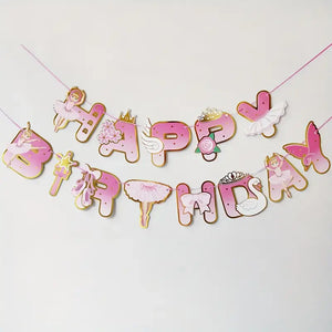 Pink Foil Happy Birthday Ballerina Princess Paper Banner