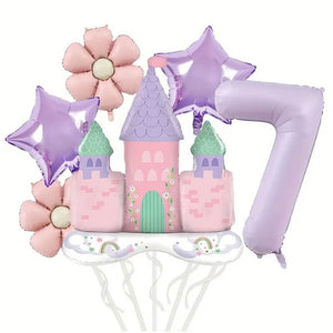 7pcs princess birthday balloon bundle with daisy accents age 7