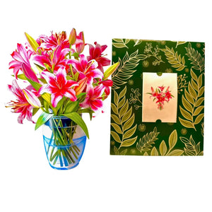 3D pink oriental lily paper flowers pop up bouquet