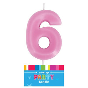 Pink wax number 6 candle for celebrations
