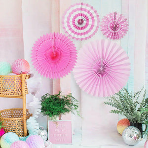 Pink Hanging Decorative Paper Fans 4pk