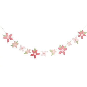 Little Princess pink flower card garland 2m – floral hanging party decoration