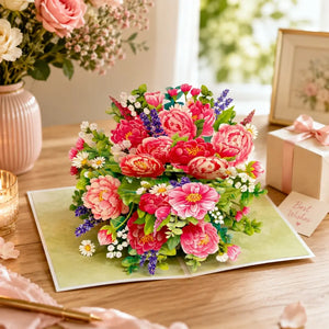pink peony Floral pop up card for any occasion