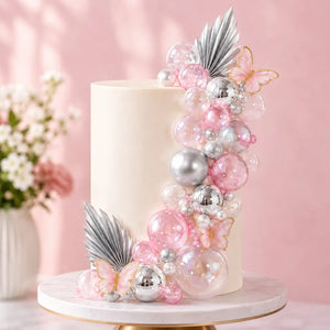 Pink and Silver Butterfly Cake Decorations Kit 27 pack