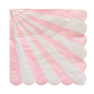 Pack of 20 Pink & White Striped Scalloped Edge Paper Napkins party tableware