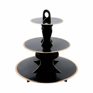 Premium Round Black Gold Trim 3 Tier Cupcake Stand