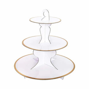 Premium Round White 3 Tier Cupcake Stand with Gold Rim