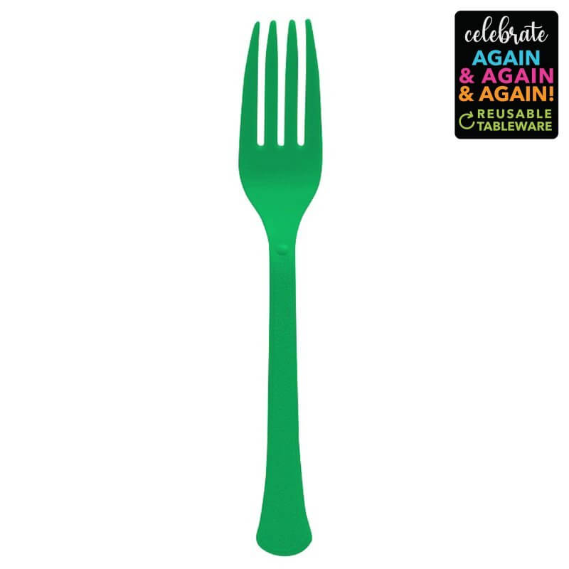 Premium Festive Green Plastic Forks 20pk - Extra Heavy Weight