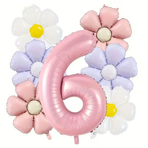 Pretty Daisy and Jumbo Pink Number 6 Balloon Bouquet for birthday