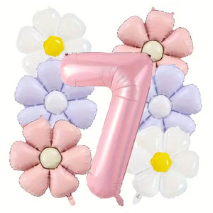 Pretty Daisy and Jumbo Pink Number 7 Balloon Bouquet for birthday
