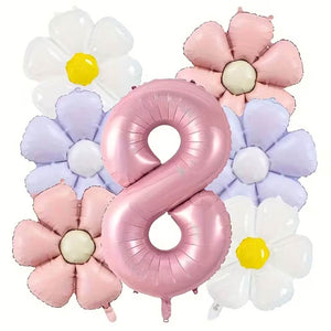 Pretty Daisy and Jumbo Pink Number 8 Balloon Bouquet for birthday