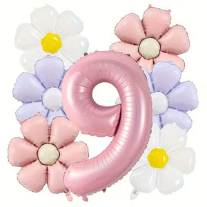 Pretty Daisy and Jumbo Pink Number 9 Balloon Bouquet for birthday