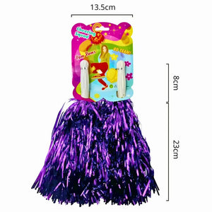 Purple cheerleader pompoms for sports party and school spirit events