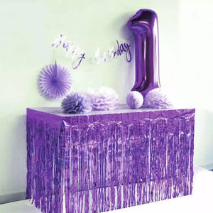 Purple Foil Fringe Table Skirt