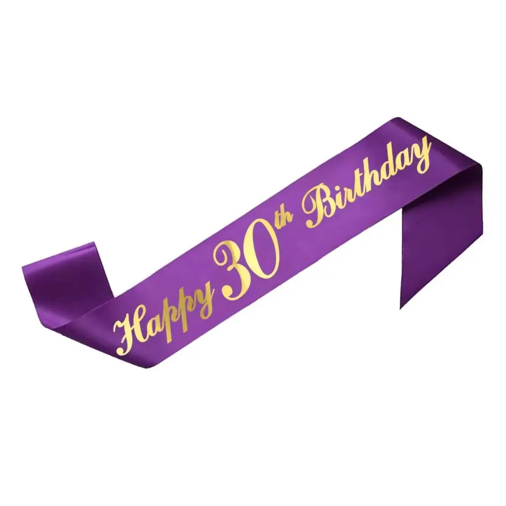 Purple Happy 30th Birthday Party Fabric Sash