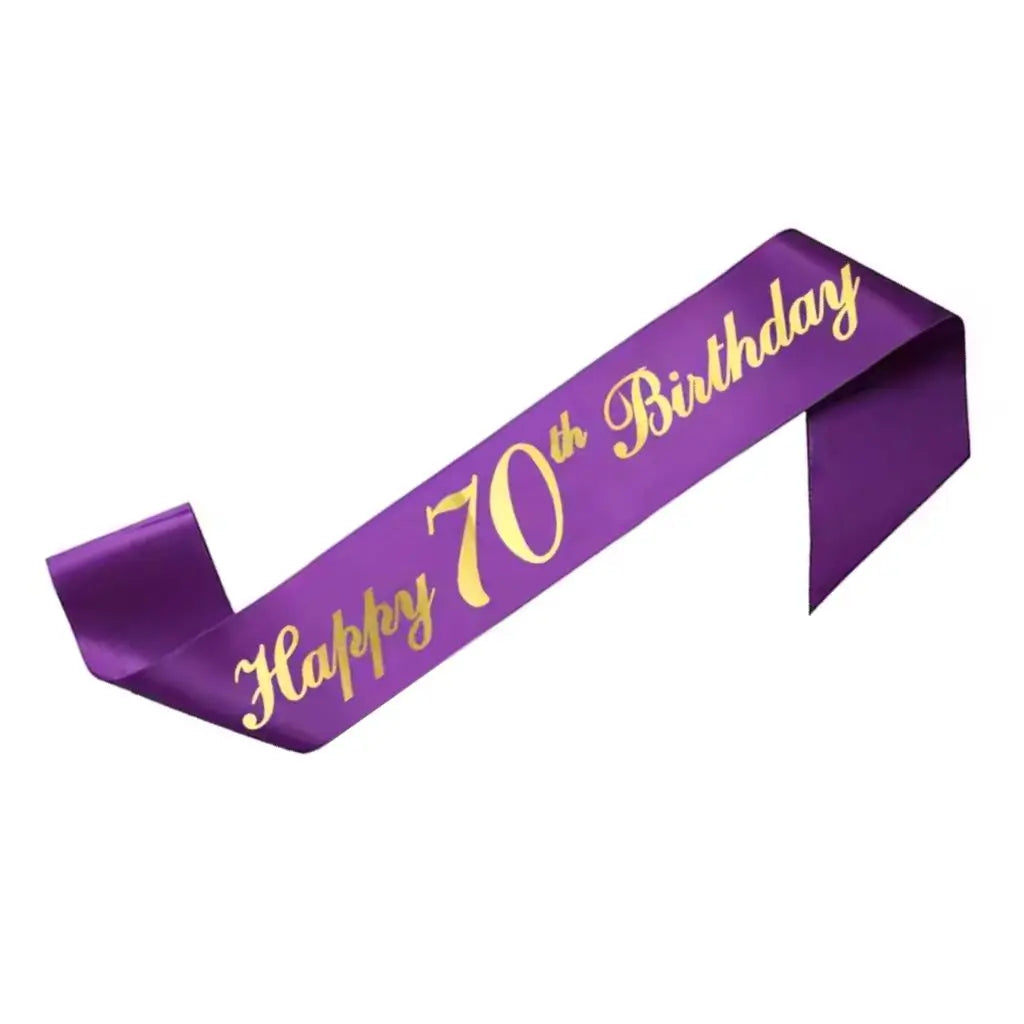 Purple Happy 70th Birthday Party Fabric Sash