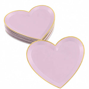 Heart shaped lavender paper plates for weddings and celebrations
